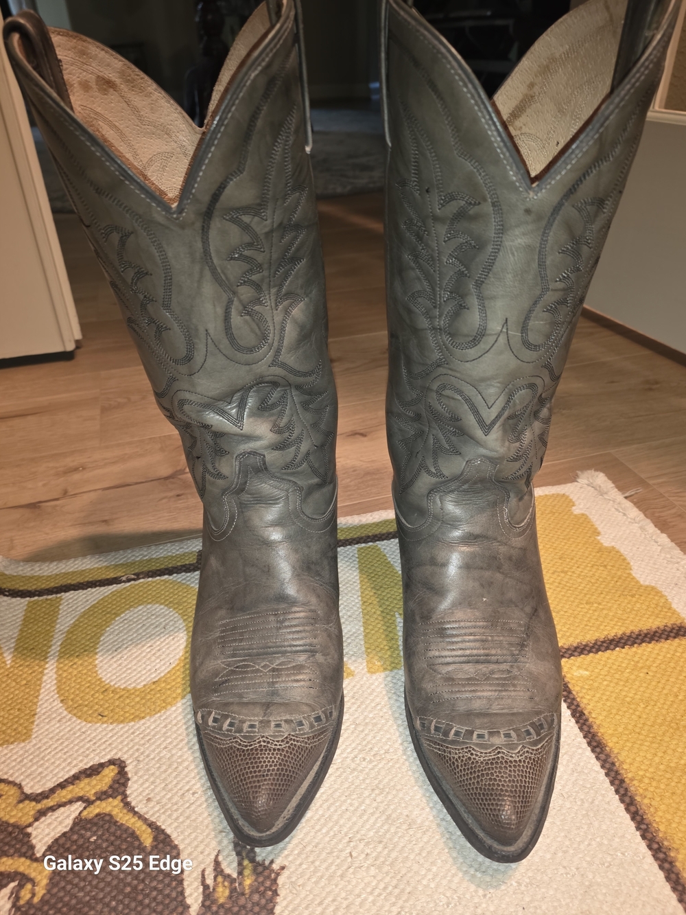 Mens 9D Wingtip J Chisholm Drover Series Boots Gray  Leather Western Cowboy Boot